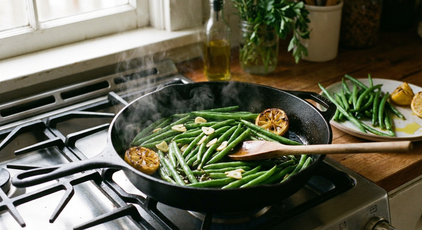 My Favorite Green Beans Recipe (Garlic Lemon Skillet Beans)